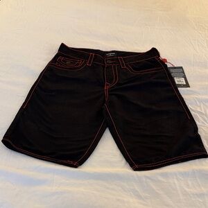 True Religion Black Swim Shorts with Red Stitching